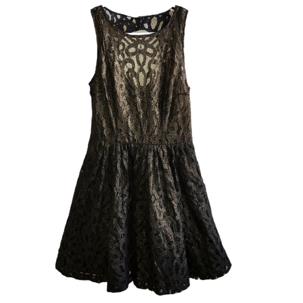 Frock! Tracy Reese Black & Gold Fit & Flare Lace Shimmer Dress Size 6